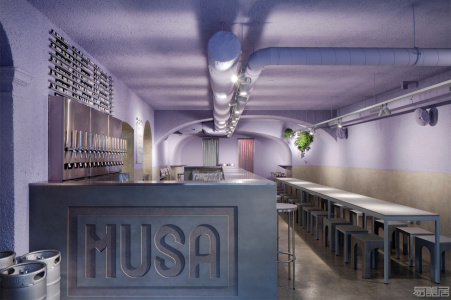 国外餐厅设计案例：薰衣草色工业艺术空间，Musa da Bica小酒馆
