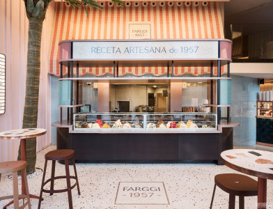 国外餐厅设计案例：营造出明亮的夏日气息，Farggi冰淇淋店和咖啡馆