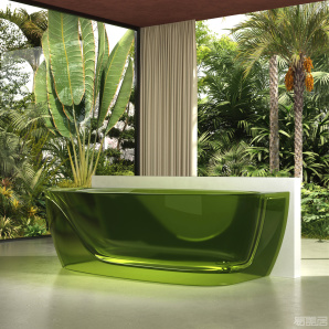 一体成型，简约百搭风格，antonio安东尼奥绿色透明浴缸满足各种环境