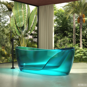 安东尼奥antonio活力蓝色透明浴缸，椭圆形的设计散发出充满生命力的活力
